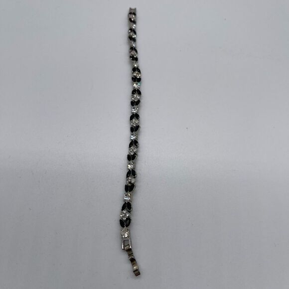 Monet Tennis Bracelet Silver Tone with accent Onyx and Crystals - Picture 4 of 7